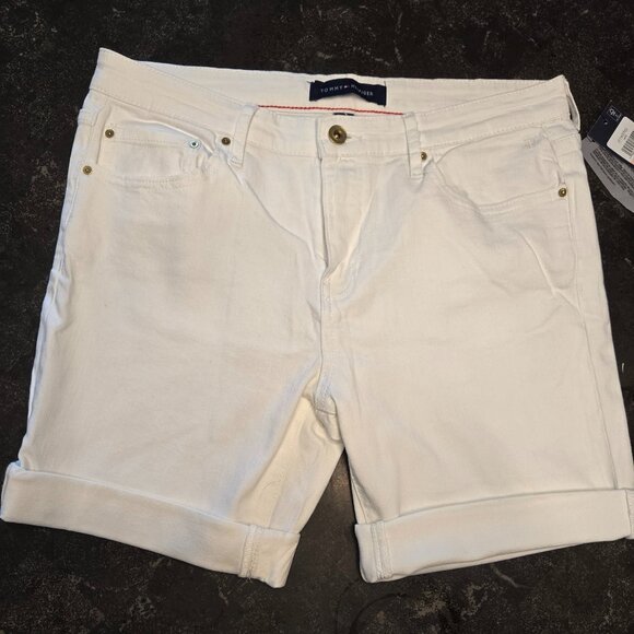 NWT- Tommy Hilfiger White Denim Shorts Cuffed Cotton Stretch Casual WOMENS SZ 10 - Picture 2 of 8